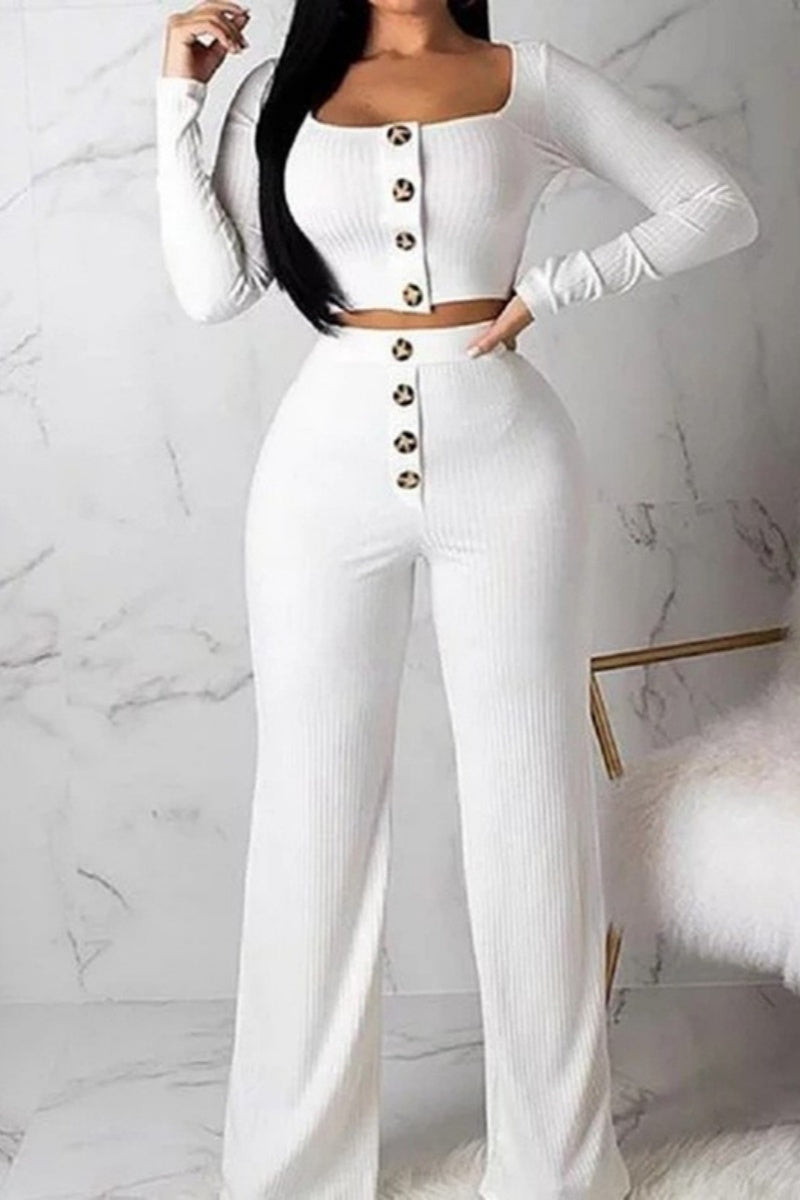-casual-sólido-botón-chaleco-pantalón-cuello U-sin-mangas-dos-piezas