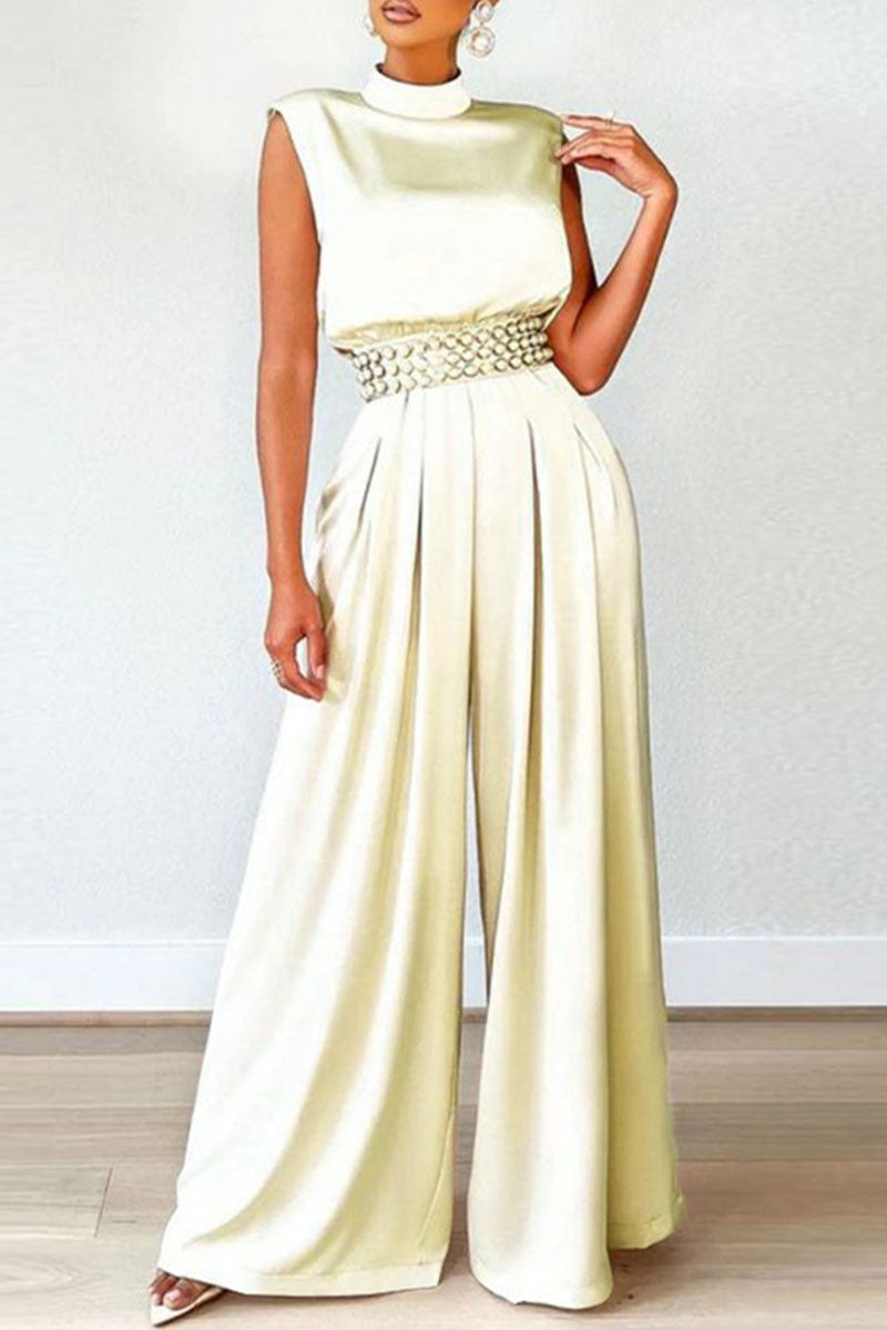 Casual Solid Patchwork Half A Turtleneck Regular Jumpsuits (sin cinturón) (3 colores)