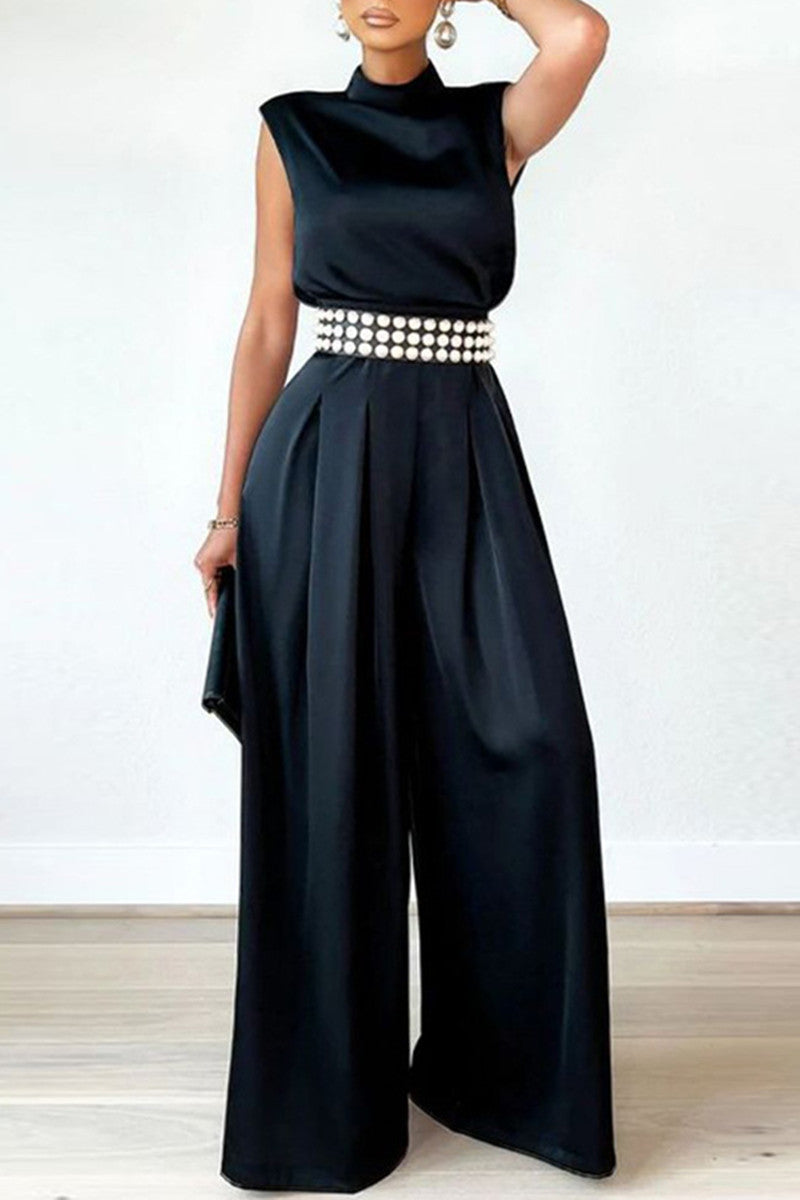 Casual Solid Patchwork Half A Turtleneck Regular Jumpsuits (sin cinturón) (3 colores)