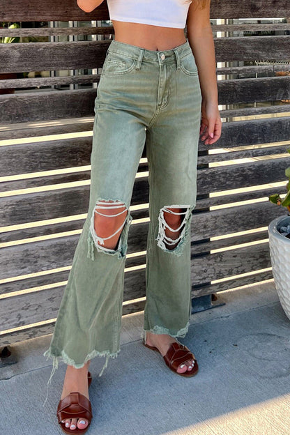 sólido rasgado pantalones vaqueros de cintura alta