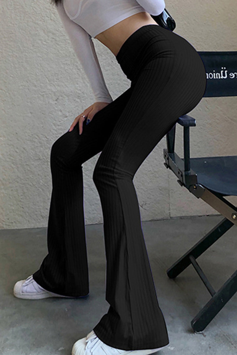 Casual-simplicity-solid-making-old-high-waist speaker-solid-colour-pants