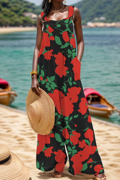 Casual-print-backless-square-brim Regular Jumpsuits