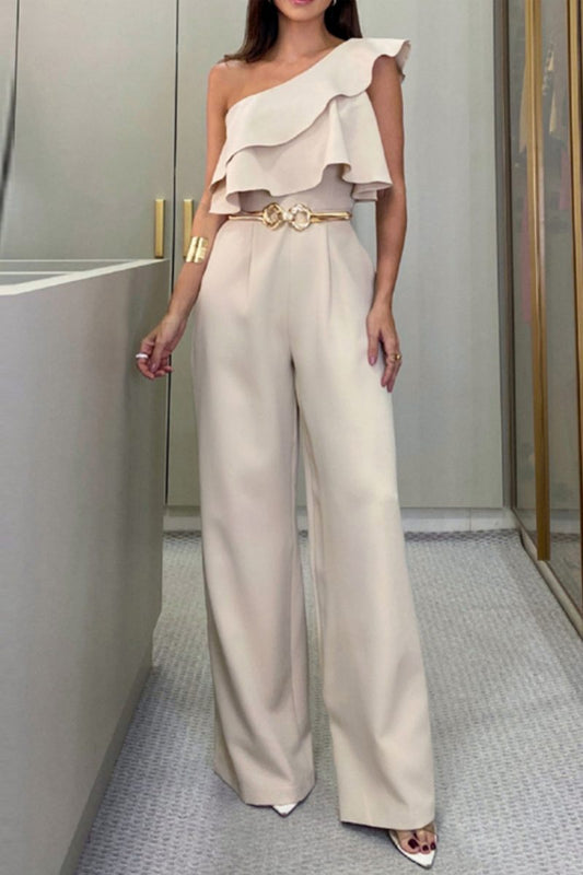 Casual Solid Patchwork Backless Bias Collar Regular Jumpsuits (sin cinturón)