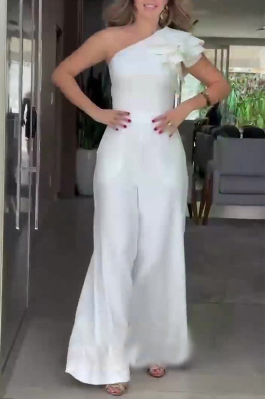 Casual Celebrities Solid Stocks Floral Collar Regular Jumpsuits