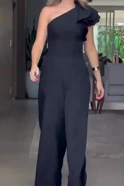 Casual Celebrities Solid Stocks Floral Collar Regular Jumpsuits