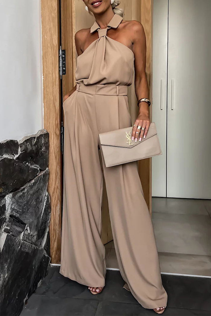 Casual Monos de estilo británico con bolsillos fijos con cremallera y mangas remangables