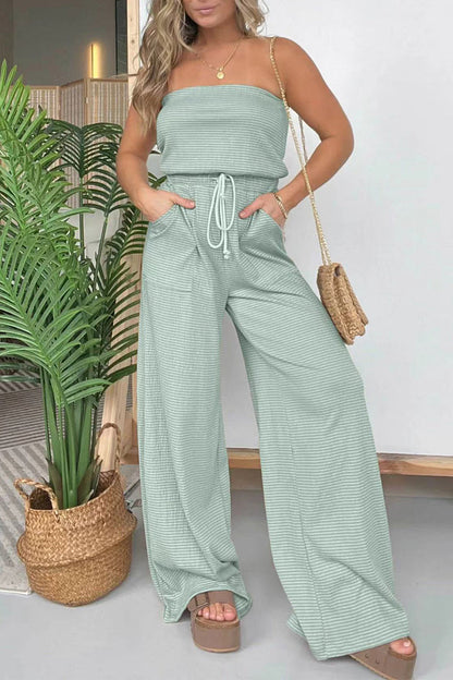Casual-casual-striped-pull-sack-strapless-regular-jumpsuits