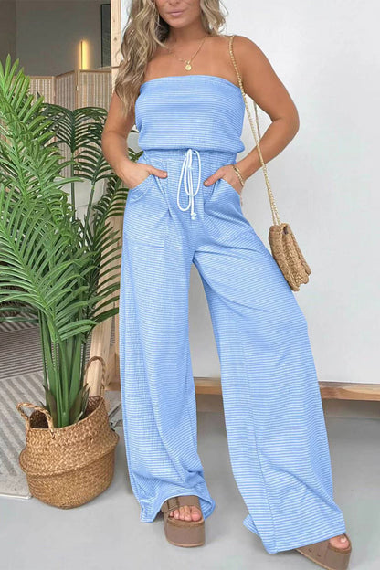Casual-casual-striped-pull-sack-strapless-regular-jumpsuits