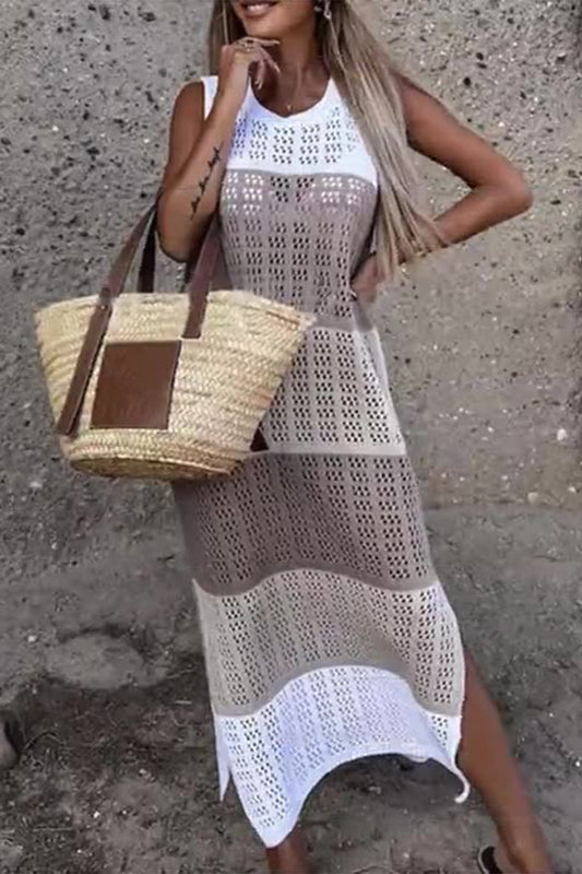 Casual Holiday trajes de baño de hebilla fija hendidura contraste Cover Up