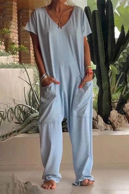 Casual monos sueltos de un color con bolsillos y chaleco (8 colores)