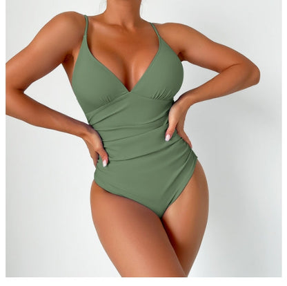 LolaBeach - Traje de baño liso con cuello de pico profundo