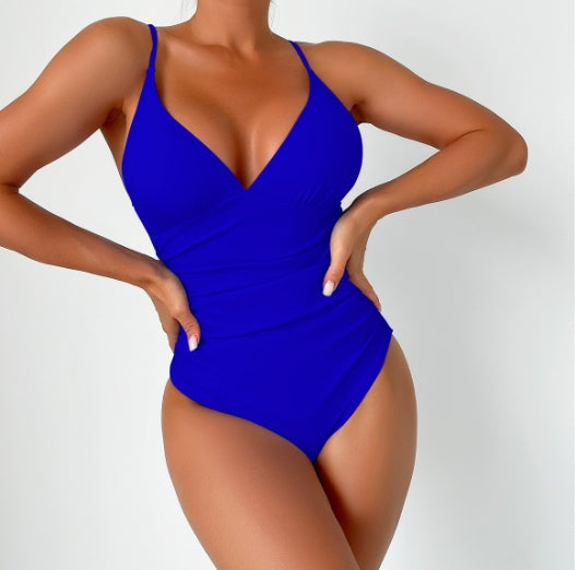 LolaBeach - Traje de baño liso con cuello de pico profundo