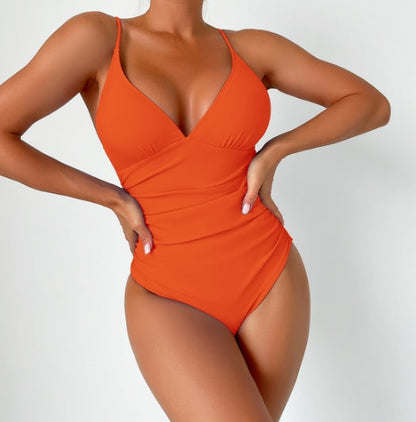 LolaBeach - Traje de baño liso con cuello de pico profundo