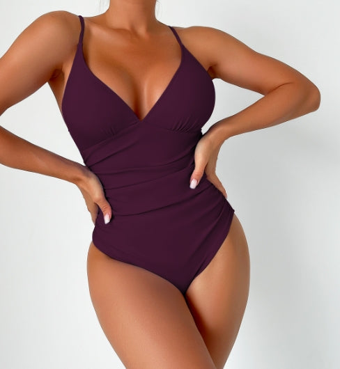LolaBeach - Traje de baño liso con cuello de pico profundo