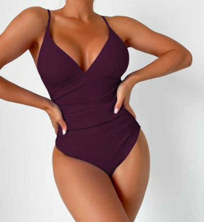 LolaBeach - Traje de baño liso con cuello de pico profundo