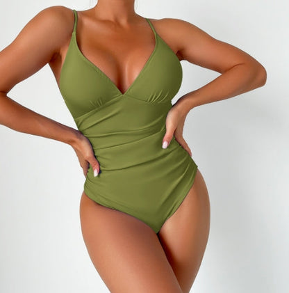 LolaBeach - Traje de baño liso con cuello de pico profundo