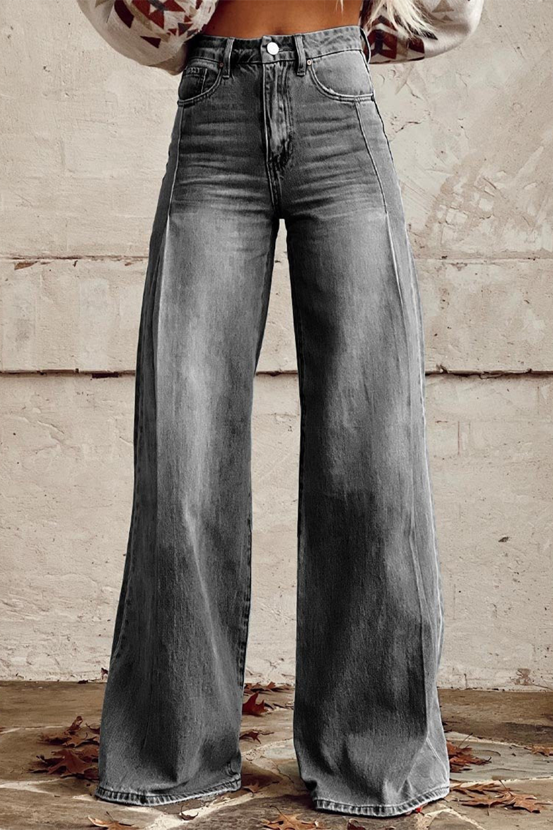 Casual Street color liso botones en apuros cintura alta suelta pierna ancha pantalón corto color liso