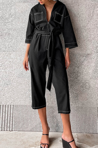Mono casual de color liso con cordones y cuello holgado