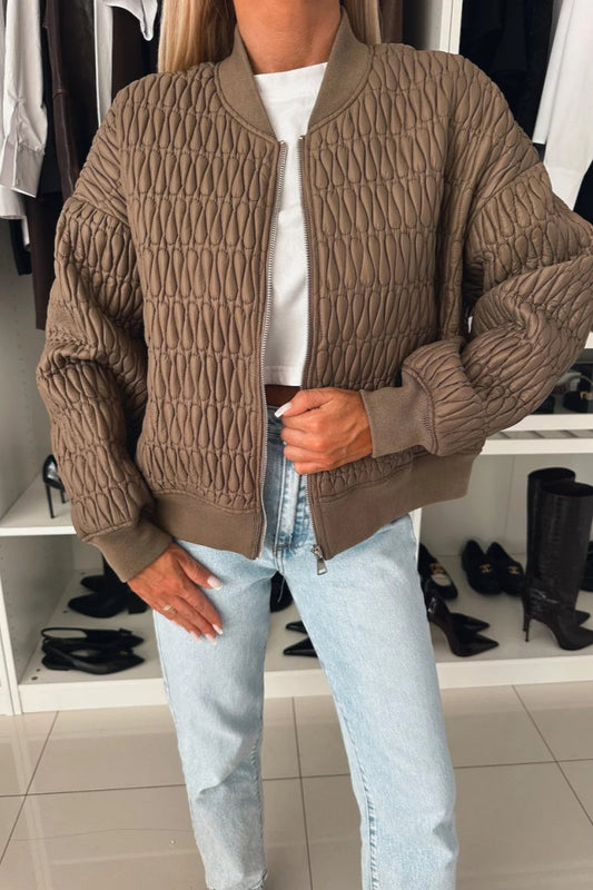 Chaqueta casual lisa con cremallera y cuello mao