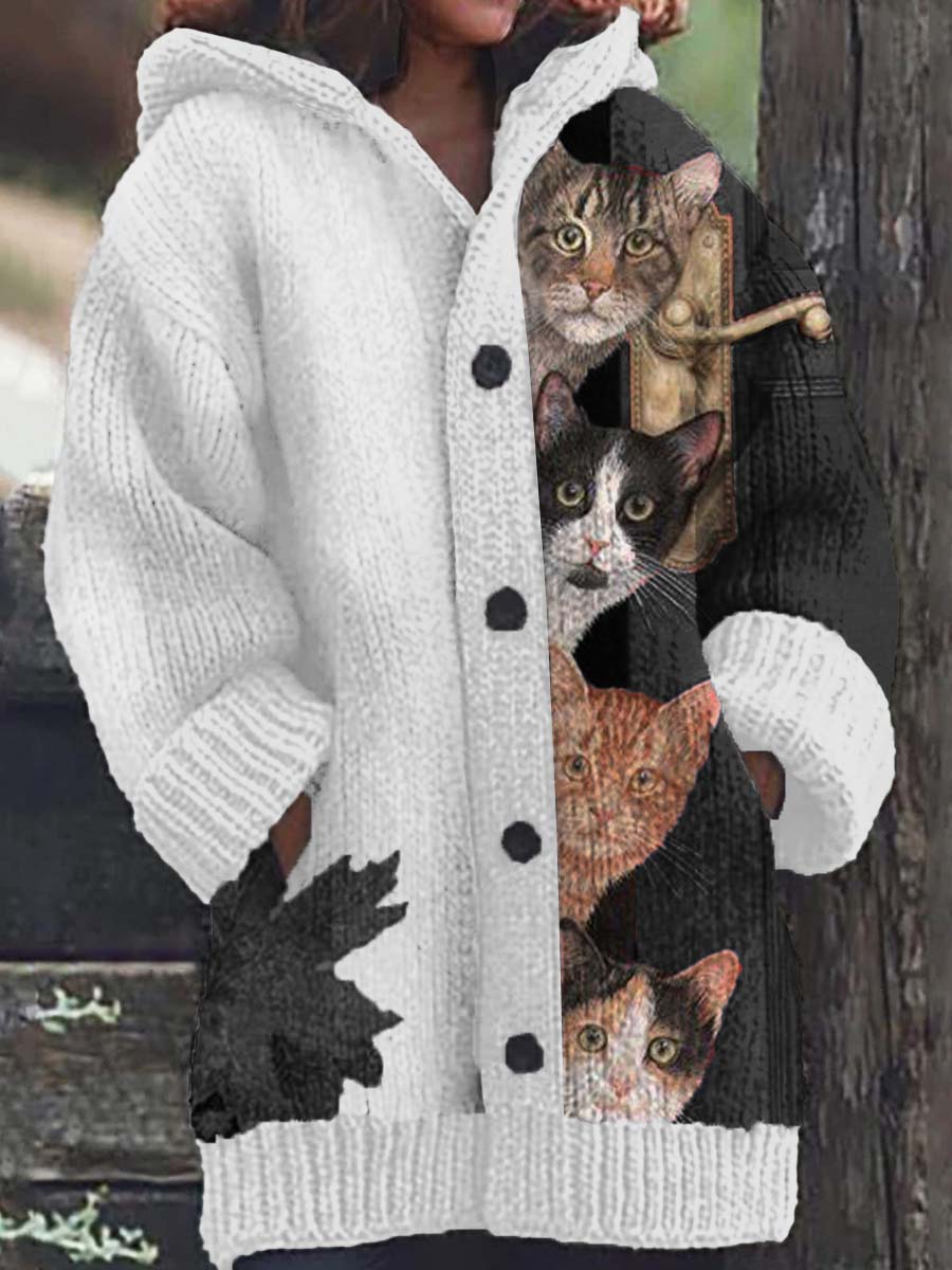 Elisa | Chaqueta con capucha y divertido estampado de gatos para mujer