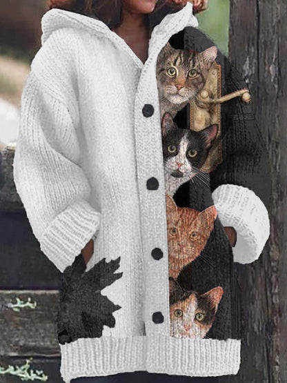 Elisa | Chaqueta con capucha y divertido estampado de gatos para mujer