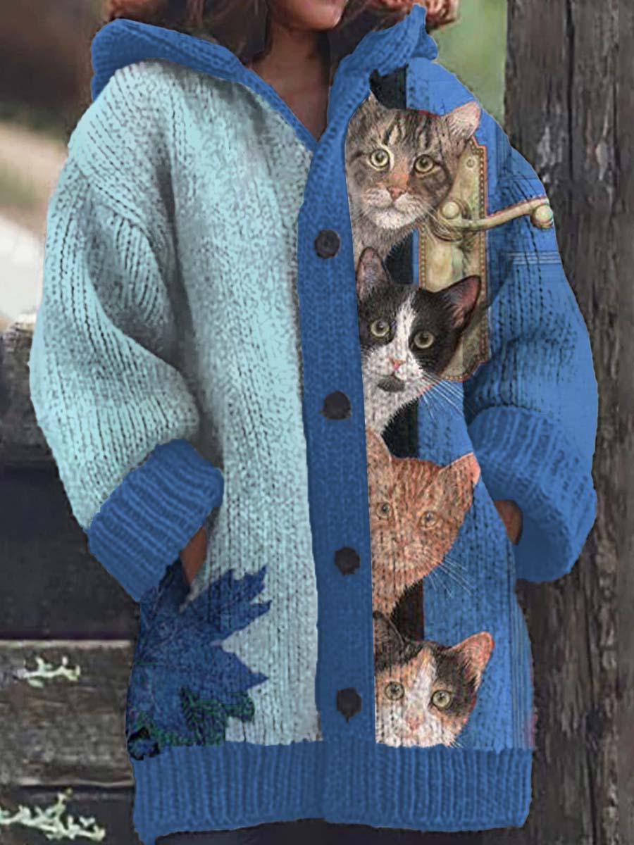 Elisa | Chaqueta con capucha y divertido estampado de gatos para mujer