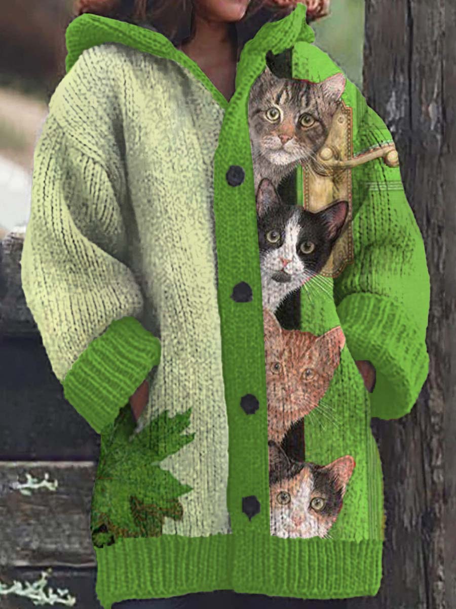 Elisa | Chaqueta con capucha y divertido estampado de gatos para mujer