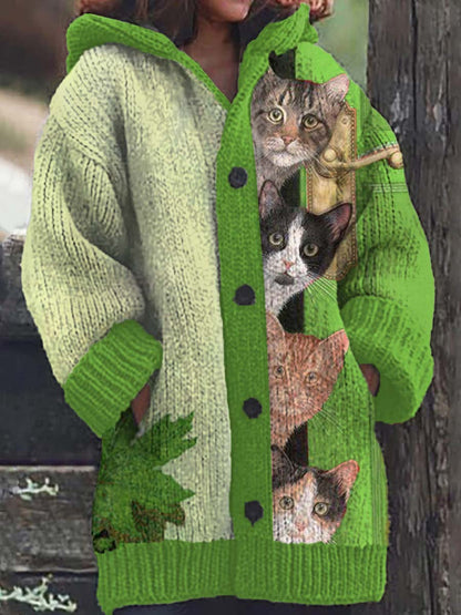 Elisa | Chaqueta con capucha y divertido estampado de gatos para mujer