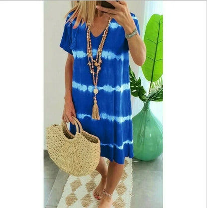 Vestido camisero de rayas con mangas cortas y corte holgado