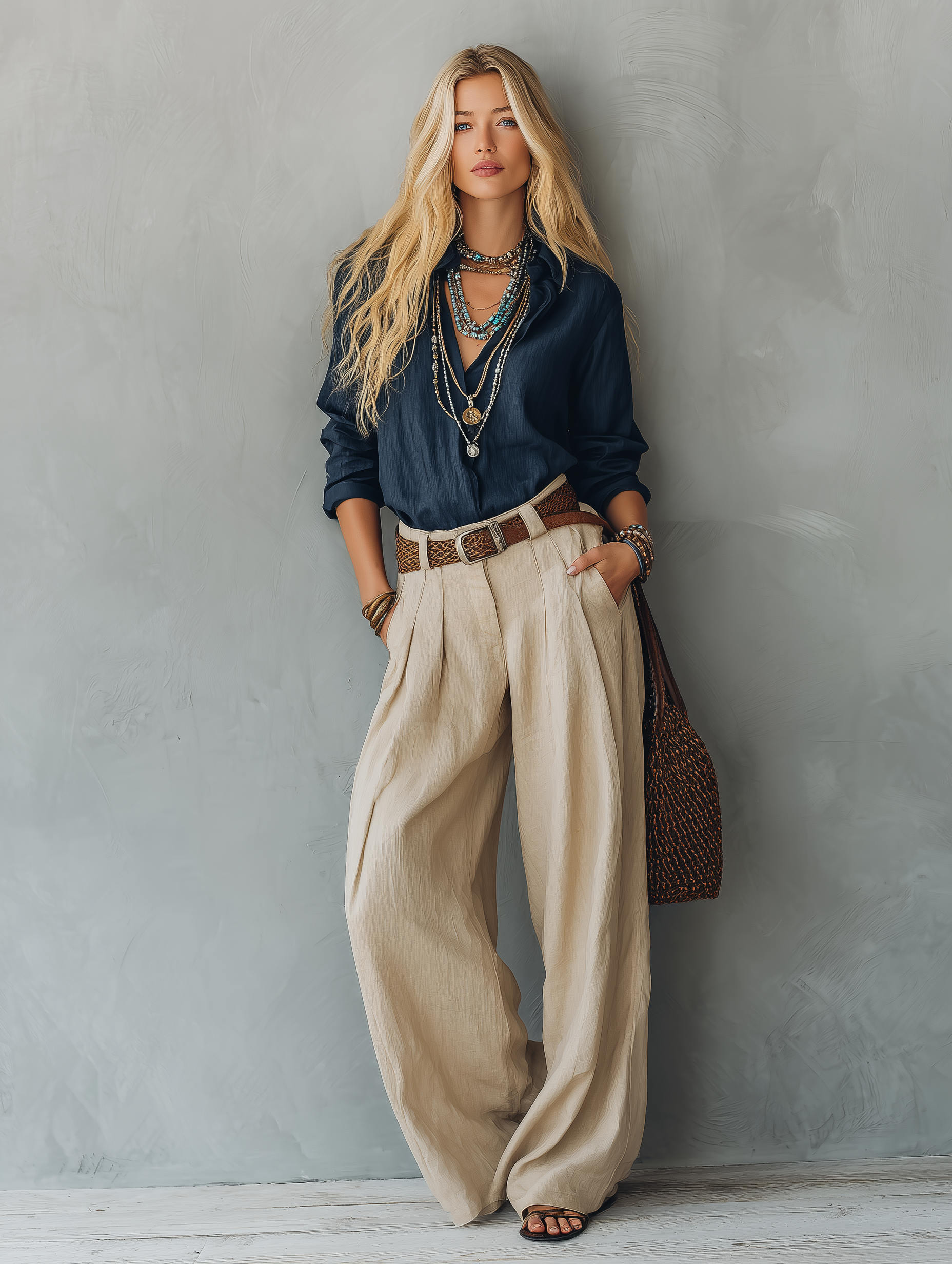Damskie Eleganckie Spodnie z Szerokimi Nogawkami i Paskiem