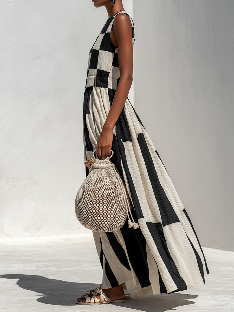 Damska Geometryczna Sukienka Maxi Patchwork