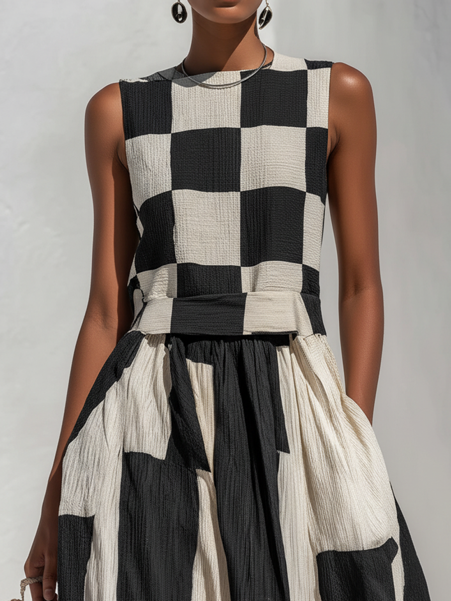 Damska Geometryczna Sukienka Maxi Patchwork