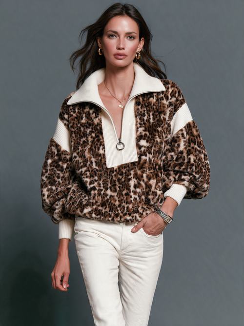 Bluza Damska Half Zip Bufiaste Rękawy