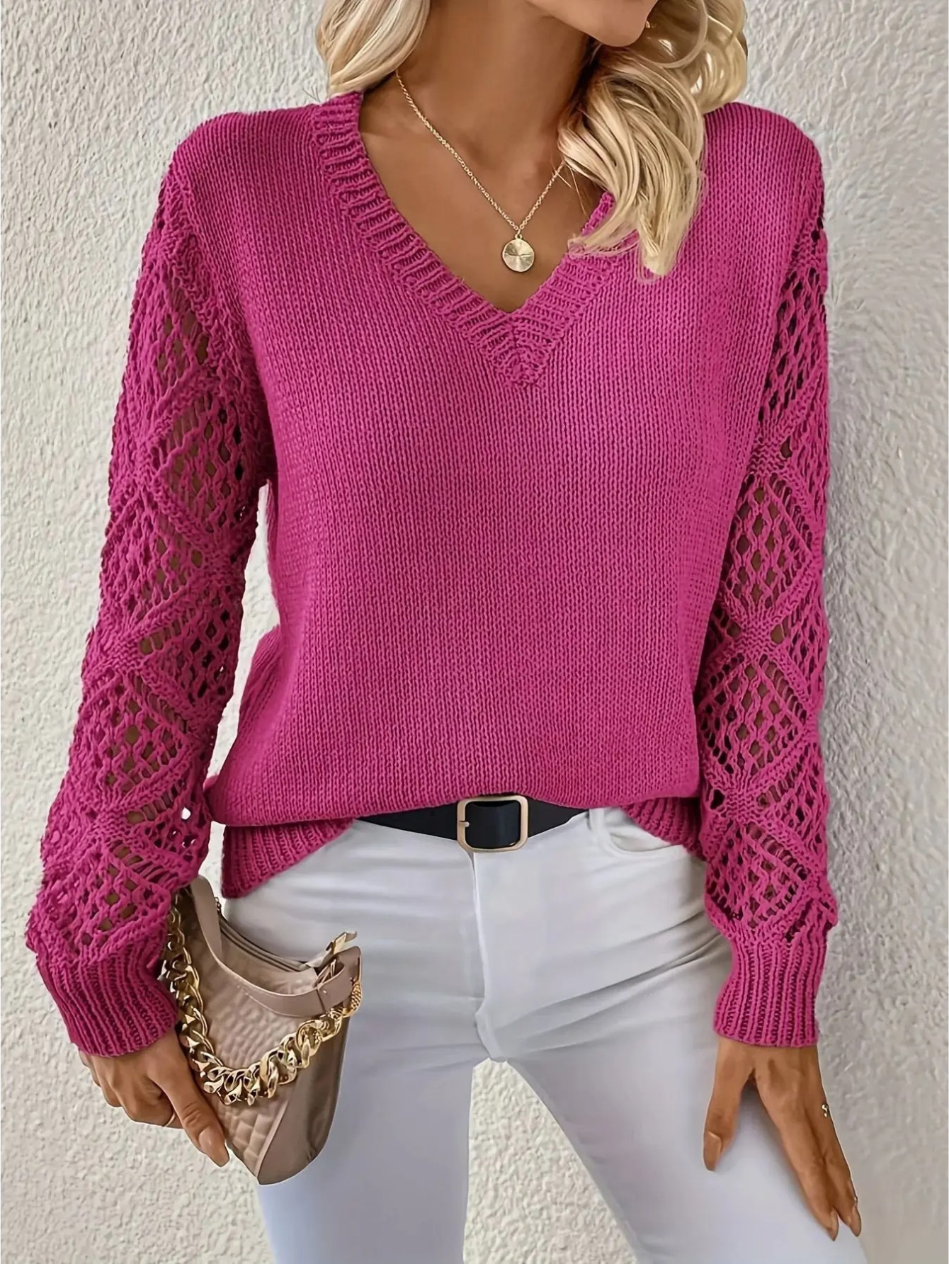 Isabelle | Jersey ligero con mangas de ganchillo | Elegante jersey con cuello en V