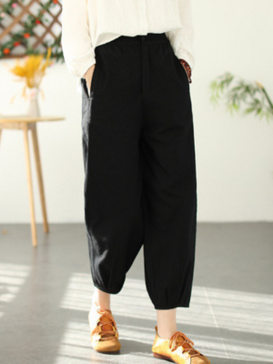 Fashion Pantalones largos de harén con cintura elástica informal