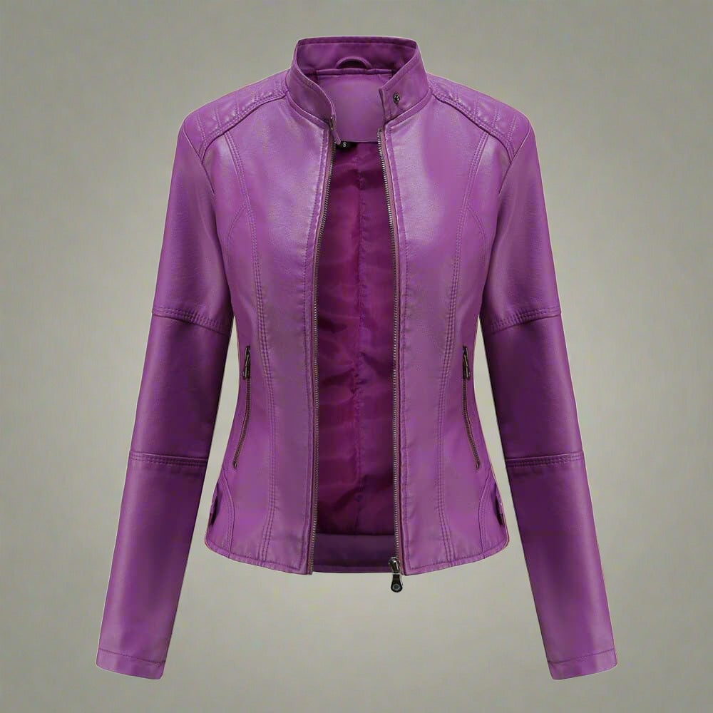Mila - Elegante chaqueta de piel en colores otoñales con bolsillos de cremallera