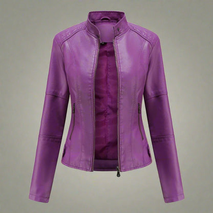 Mila - Elegante chaqueta de piel en colores otoñales con bolsillos de cremallera