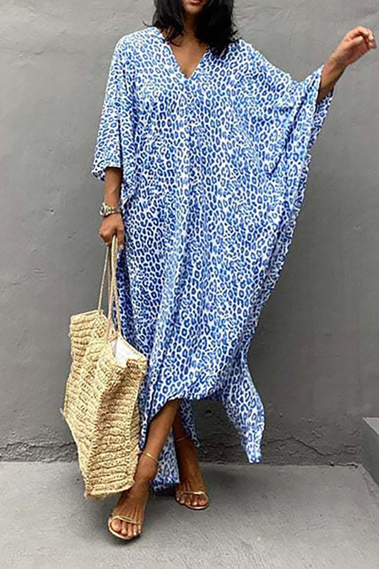 : Kimono azul con estampado de leopardo