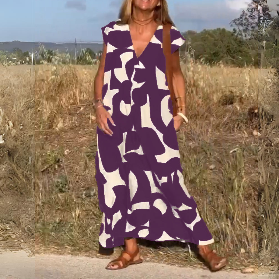 VESTIDO ESTAMPADO CON CUELLO EN V