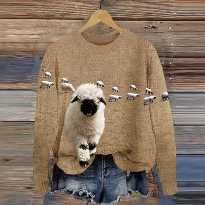 Acogedor jersey de punto con cuello redondo y estampado Stray Sheep