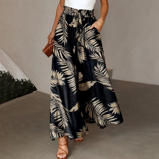 Pantalones populares con estampado de plantas en el lateral