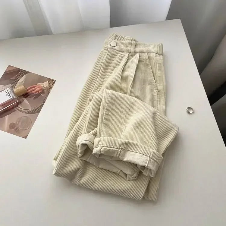 Pantalones retro de pana de cintura alta para mujer