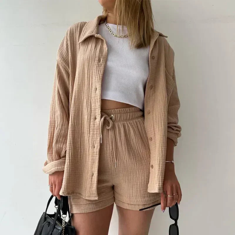 Women's Long-Sleeve Two-Piece Shirt Fashion Casual Suit