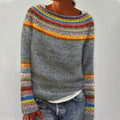 Damski sweter we wzór Fair Isle z okrągłym dekoltem