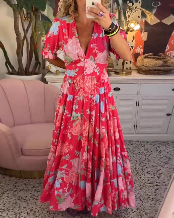 Avah - Vestido estampado floral con escote en V