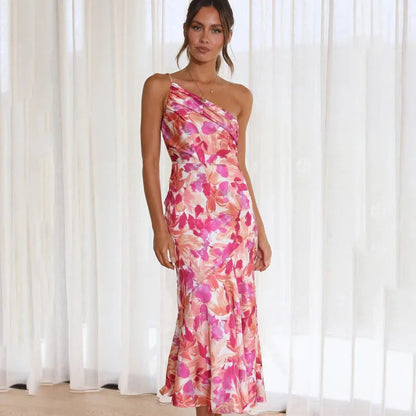 Vestido largo asimétrico con estampado floral para ocasiones especiales
