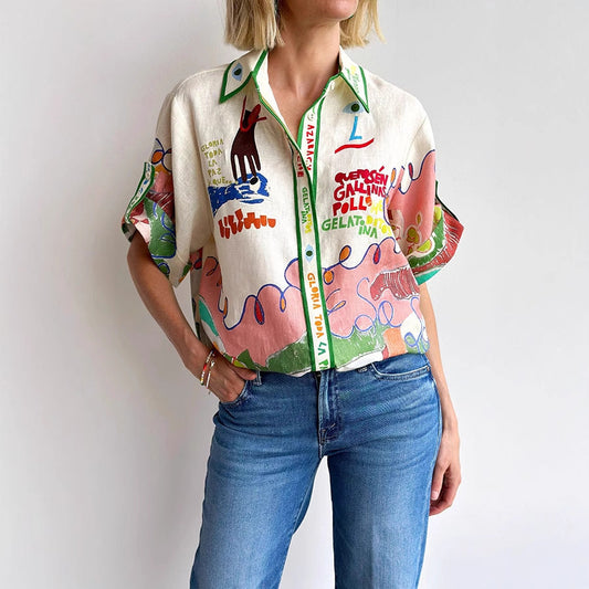 Camisa abotonable con estampado artístico Frida