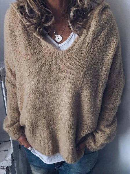 Sudadera informal con capucha y cuello en V