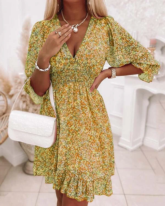 Vestido bohemio floral de manga corta