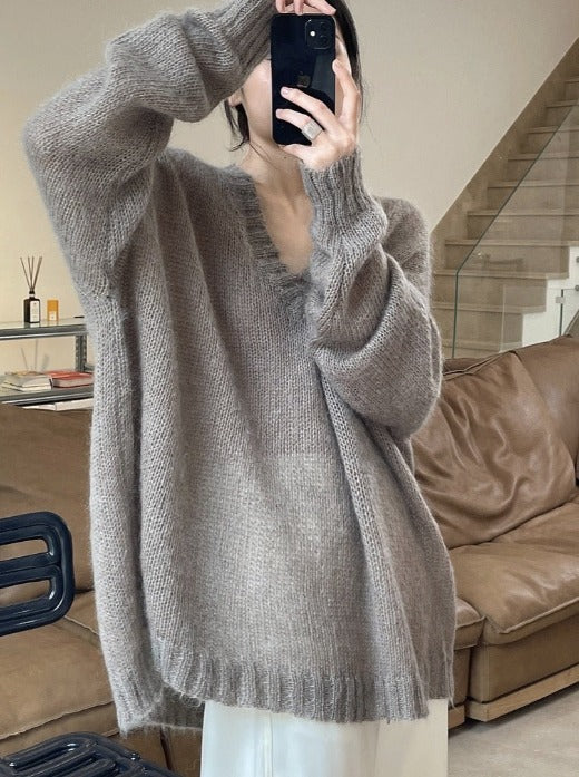 Elegante y cálido jersey oversize de manga larga para mujer, ideal para el día a día